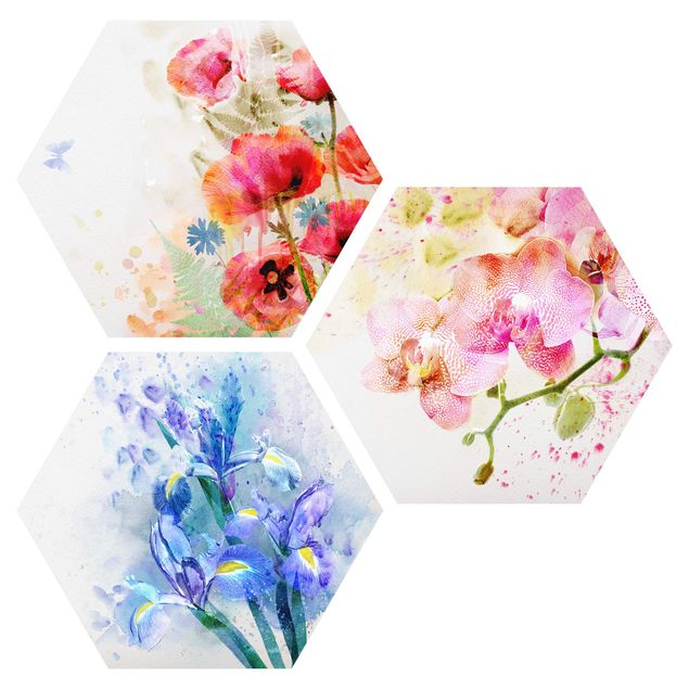 Wanddeko Botanik Aquarell Blumen Trio