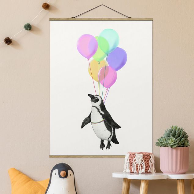 Wanddeko bunt Illustration Pinguin Pastell Luftballons