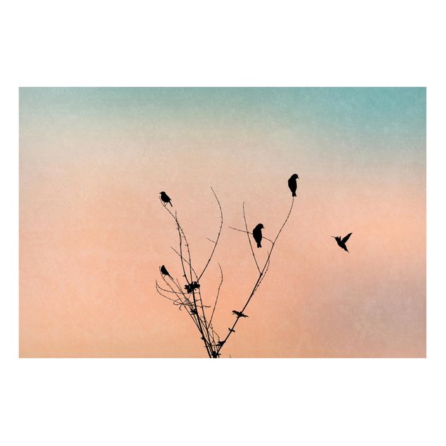 Wanddeko Esszimmer Vögel vor rosa Sonne II