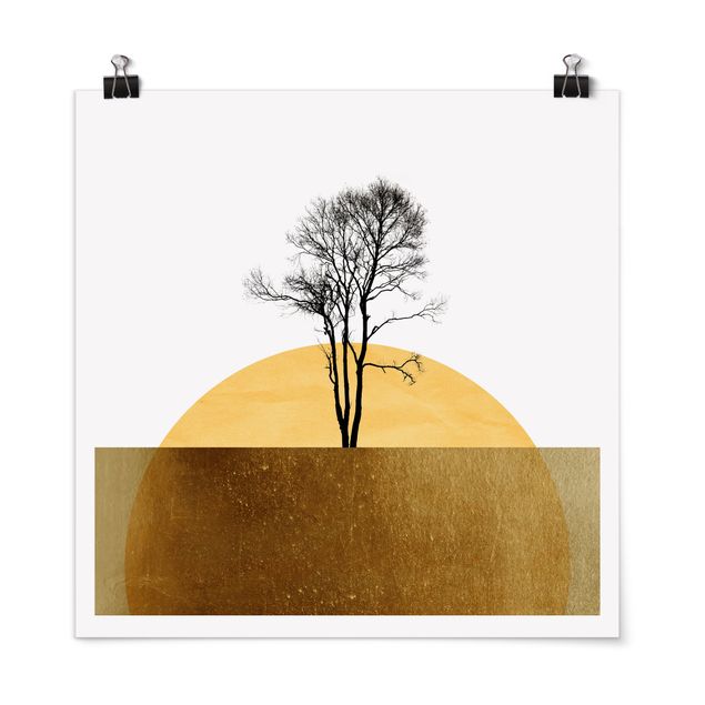 Wanddeko Esszimmer Goldene Sonne mit Baum