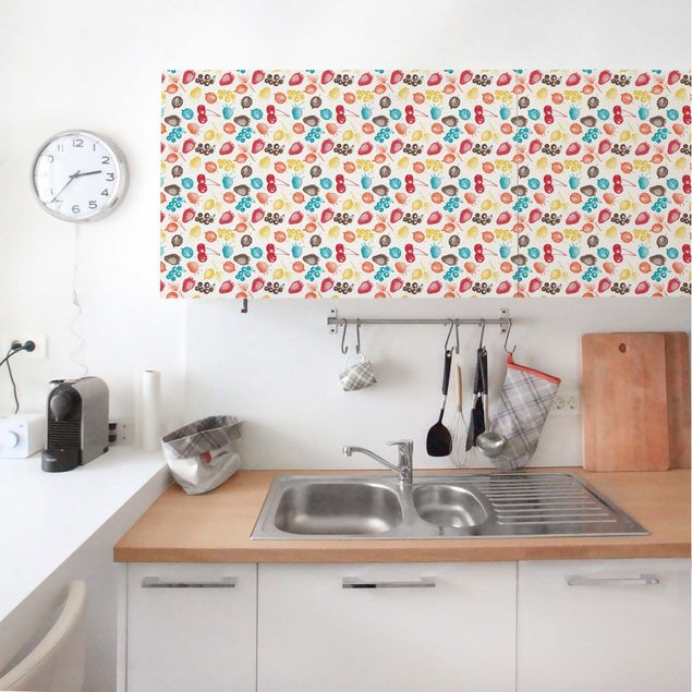 Wanddeko Küche Buntes handgezeichnetes Küchen Sommerfrüchte-Muster