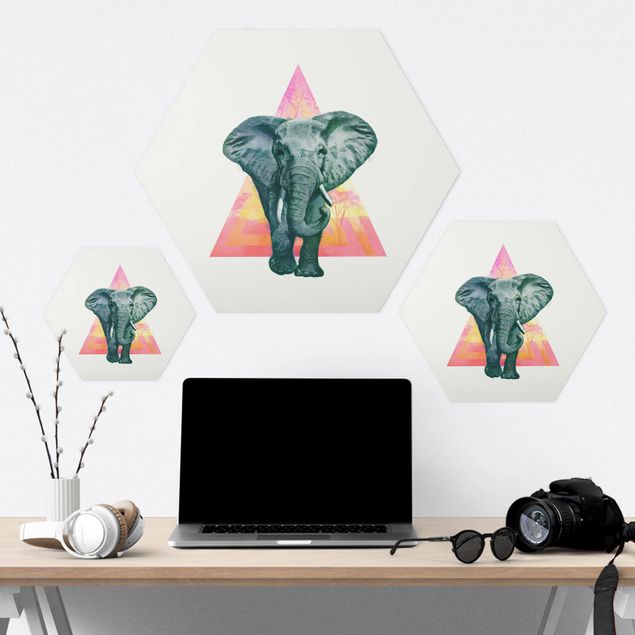 Wanddeko über Sofa Illustration Elefant vor Dreieck Malerei