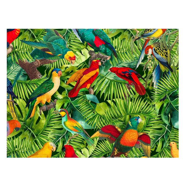 Wanddeko Flur Bunte Collage - Papageien im Dschungel
