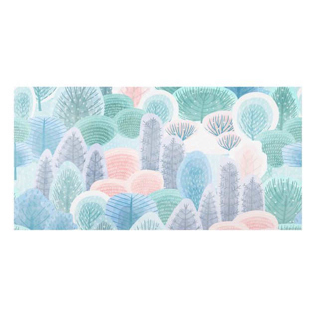 Wohndeko Illustration Glücklicher Wald in Pastell