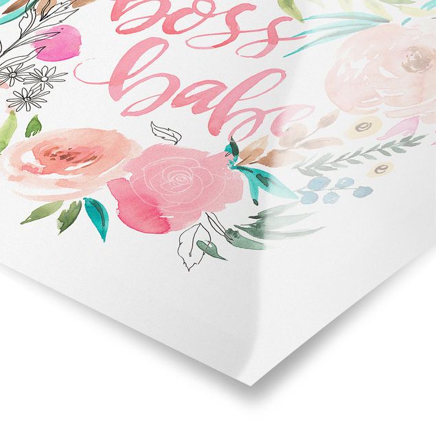 Wanddeko Aquarell Rosa Blüten - Boss Babe