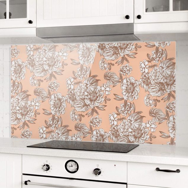 Wanddeko Küche Kupferstich Blütenbouquet