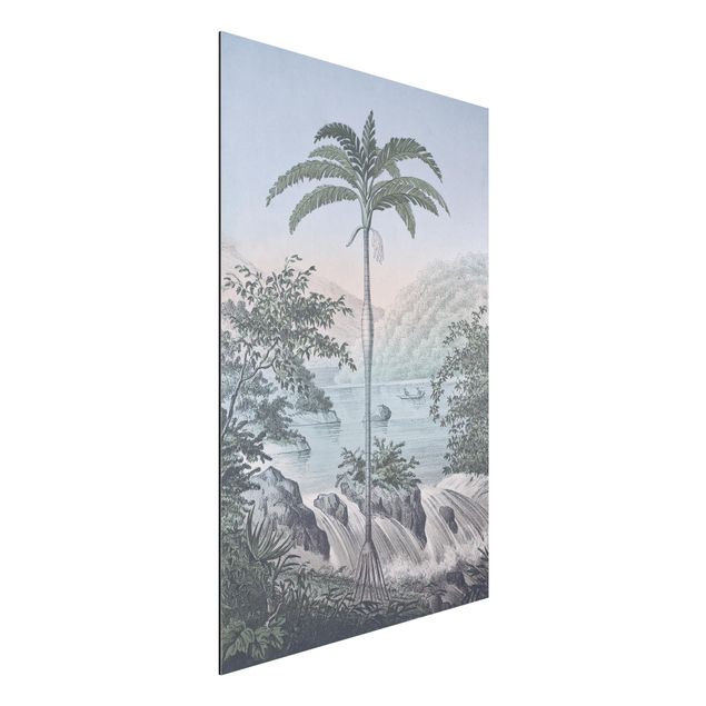 Wanddeko blau Vintage Illustration - Landschaft mit Palme