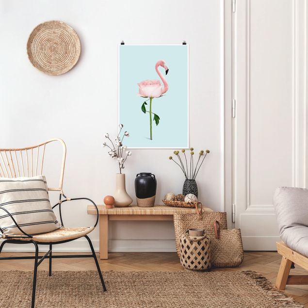 Wanddeko Blume Flamingo mit Rose