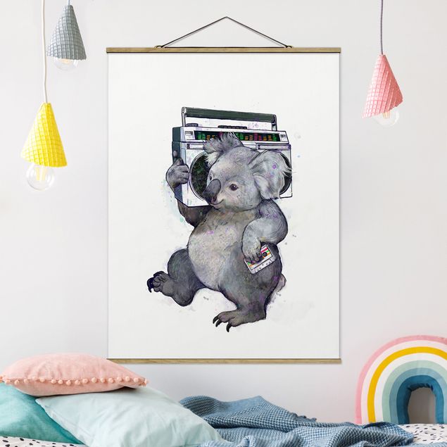Wanddeko Wohnzimmer Illustration Koala mit Radio Malerei