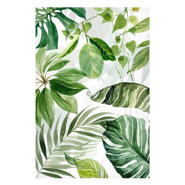 Wanddeko Esszimmer Aquarell Tropische Blätter und Ranken