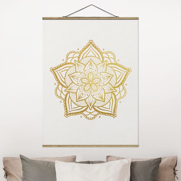Wanddeko Wohnzimmer Mandala Blüte Illustration weiß gold