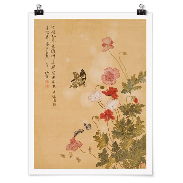 Wanddeko Flur Yuanyu Ma - Mohnblumen und Schmetterlinge