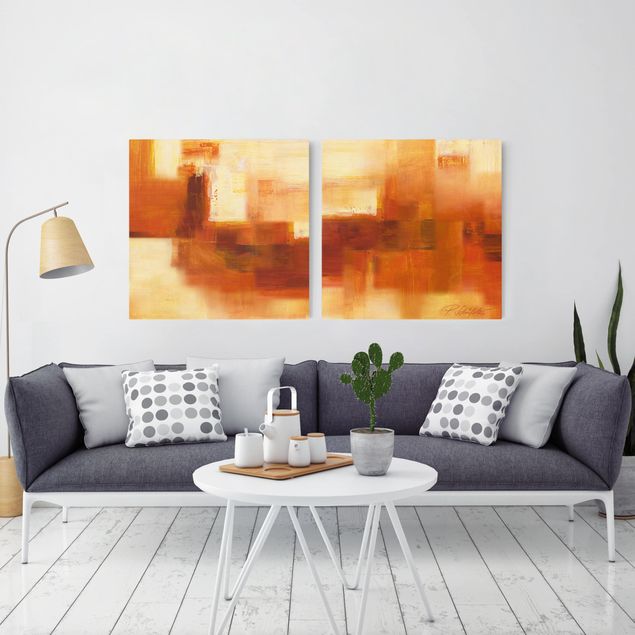 Wanddeko Flur Komposition in Orange und Braun