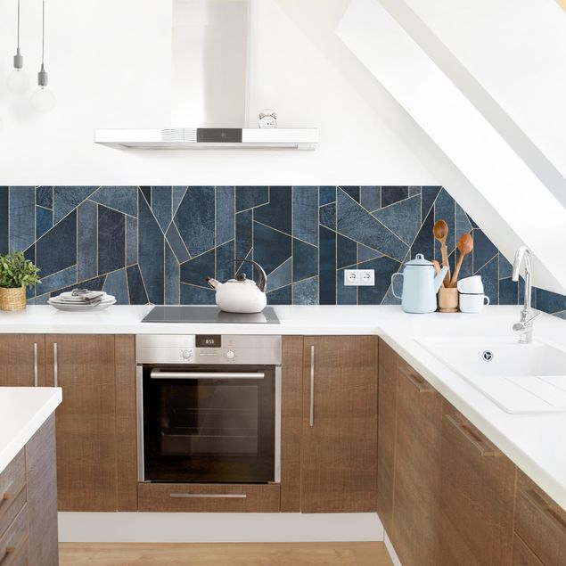 Küchen Deko Blaue Geometrie Aquarell II