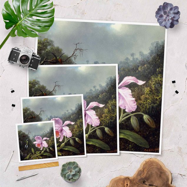 Wohndeko Orchidee Martin Johnson Heade - Stillleben mit Orchidee und zwei Kolibris