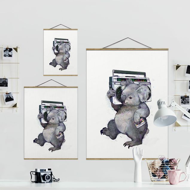 Wanddeko Esszimmer Illustration Koala mit Radio Malerei