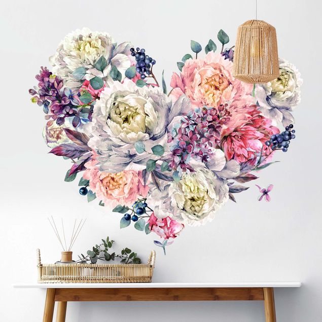 Küchen Deko Aquarell Herz Blüten Bouquet XXL