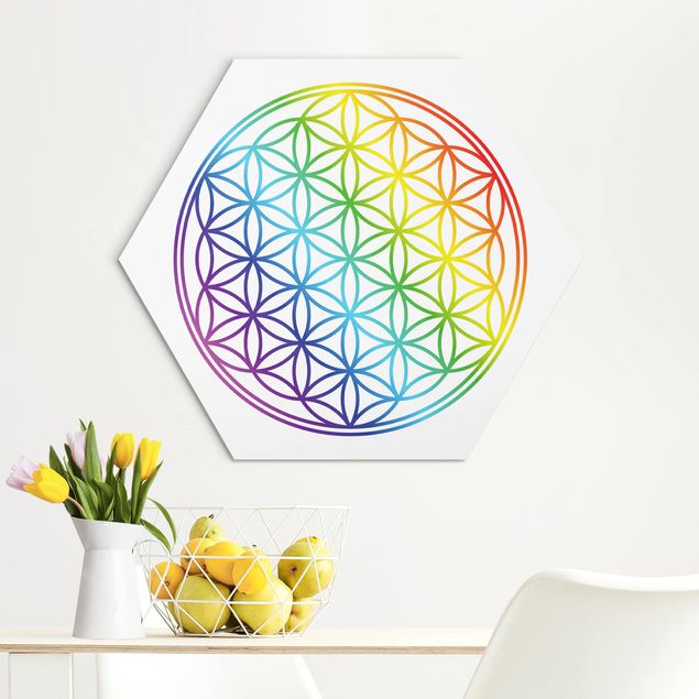 Wanddeko Wohnzimmer Blume des Lebens Regenbogenfarbe