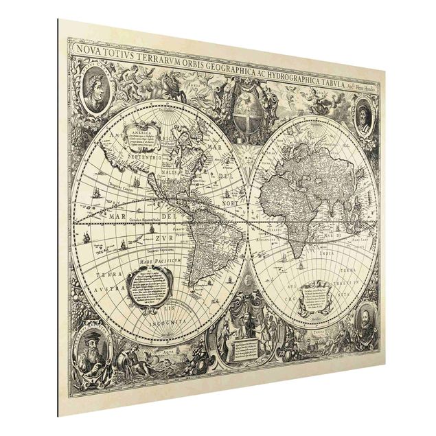 Wanddeko beige Vintage Weltkarte Antike Illustration