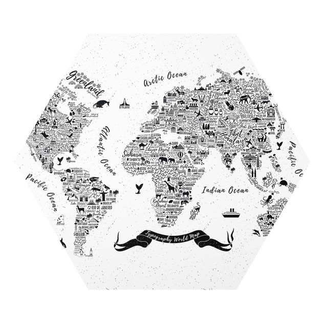 Wanddeko Jugendzimmer Typografie Weltkarte weiß