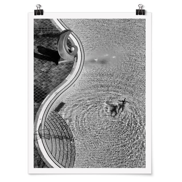 Wanddeko Esszimmer Schwimmbad Schwarz-Weiß