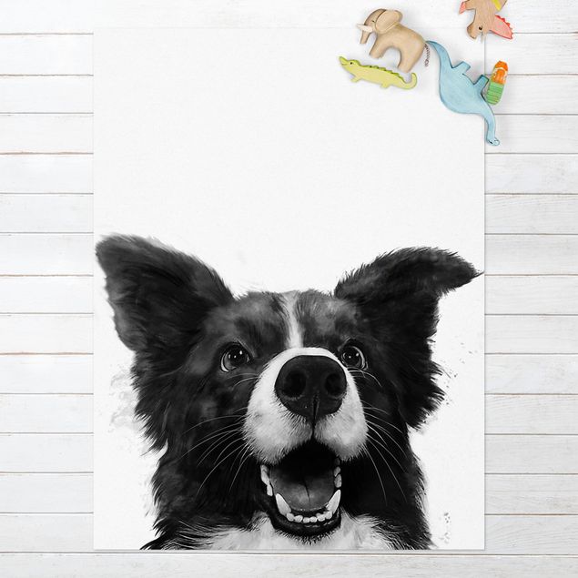 Wanddeko Büro Illustration Hund Border Collie Schwarz Weiß Malerei