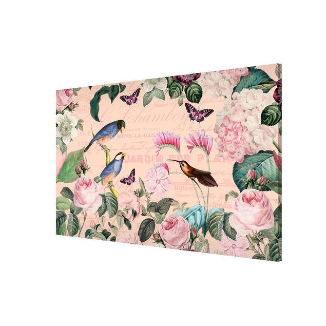 Wanddeko Esszimmer Vintage Collage - Rosen und Vögel
