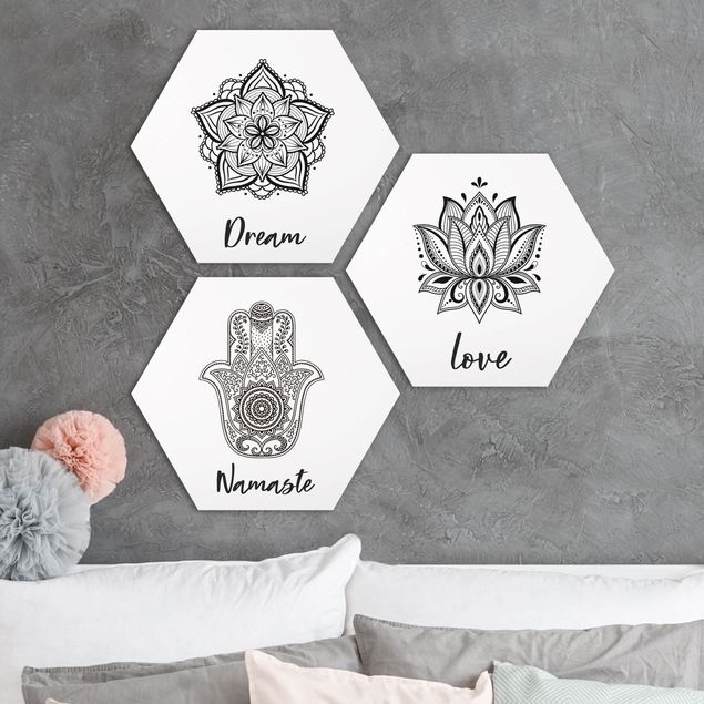 Wanddeko Schlafzimmer Mandala Namaste Lotus Set Schwarz Weiß