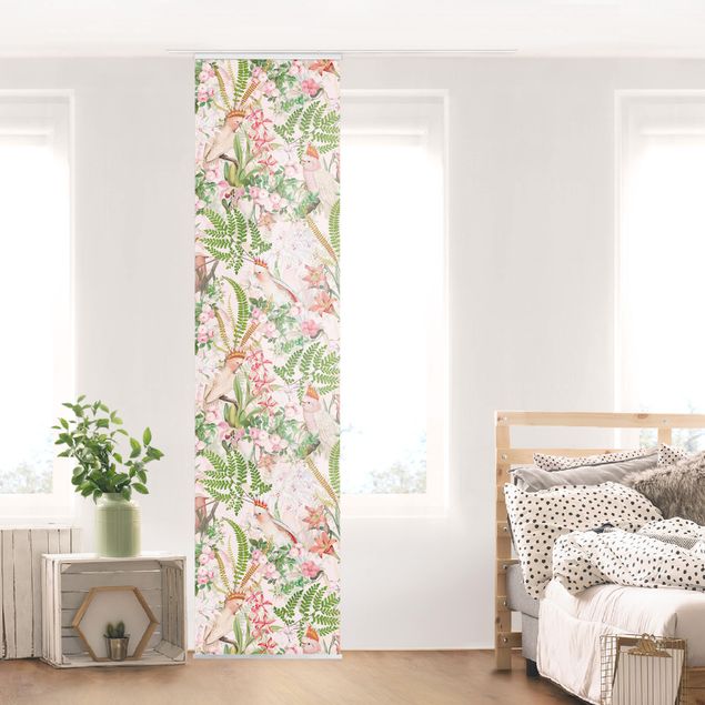 Wanddeko Wohnzimmer Rosa Kakadus mit Blumen