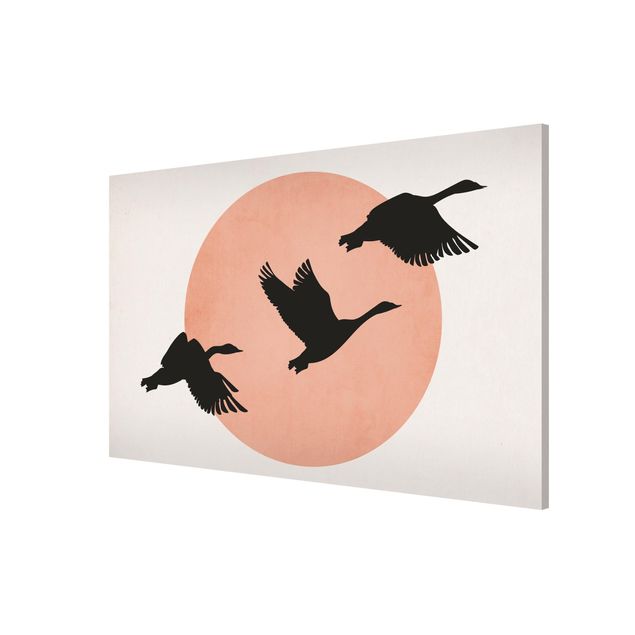 Wanddeko Büro Vögel vor rosa Sonne III