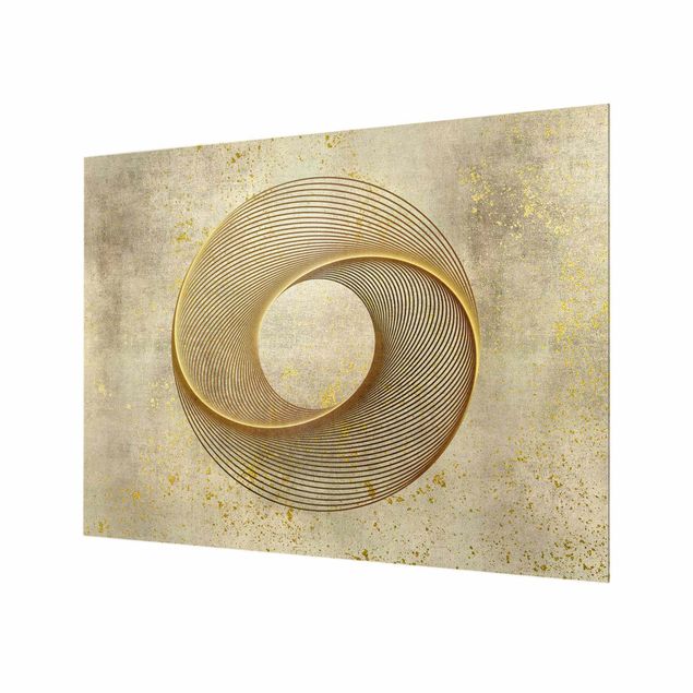 Glasrückwand Küche Muster Line Art Kreisspirale Gold