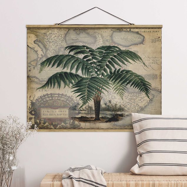 Wanddeko Wohnzimmer Vintage Collage - Palme und Weltkarte