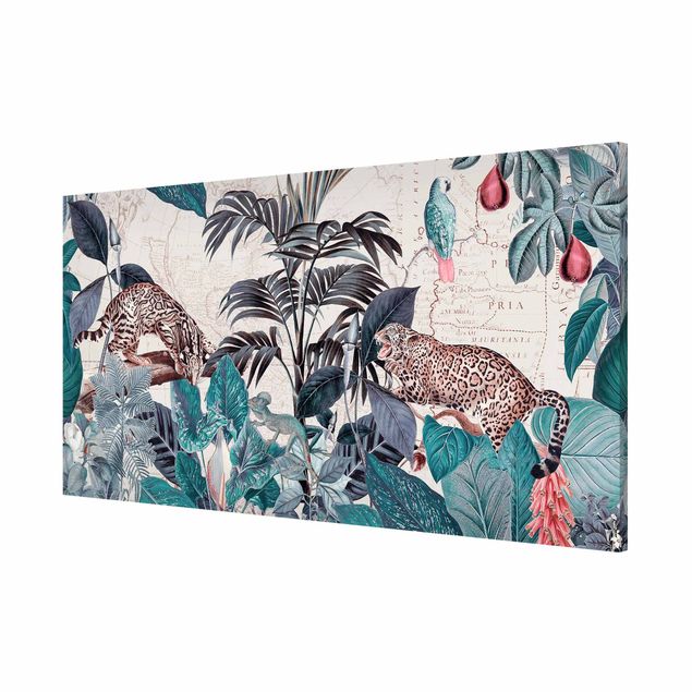 Wanddeko Büro Vintage Collage - Raubkatzen im Dschungel