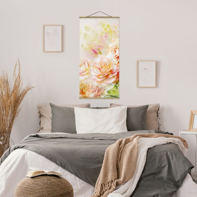 Wanddeko Schlafzimmer Aquarell Rosen Komposition