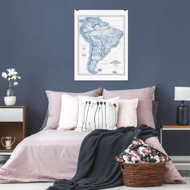 Wanddeko Schlafzimmer Karte in Blautönen - Südamerika