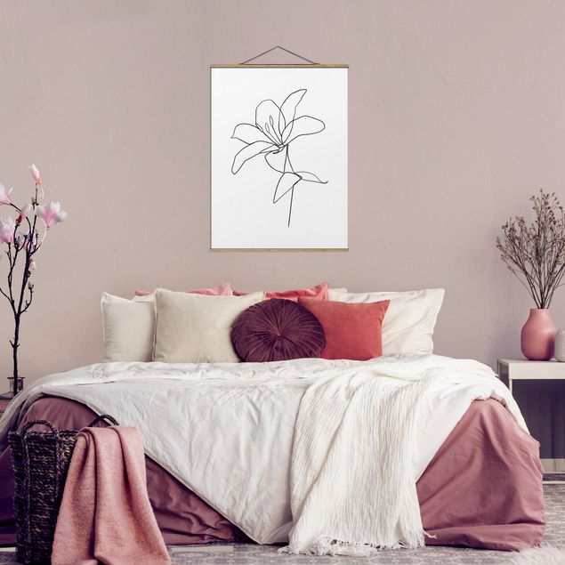 Wanddeko Schlafzimmer Line Art Blüte Schwarz Weiß