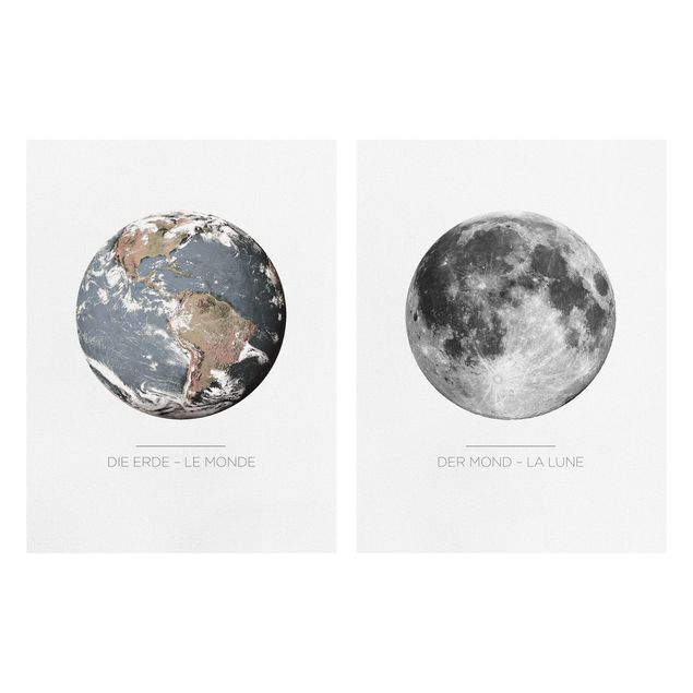 Wanddeko Büro Mond und Erde