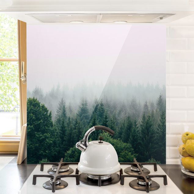 Küchen Deko Wald im Nebel Dämmerung