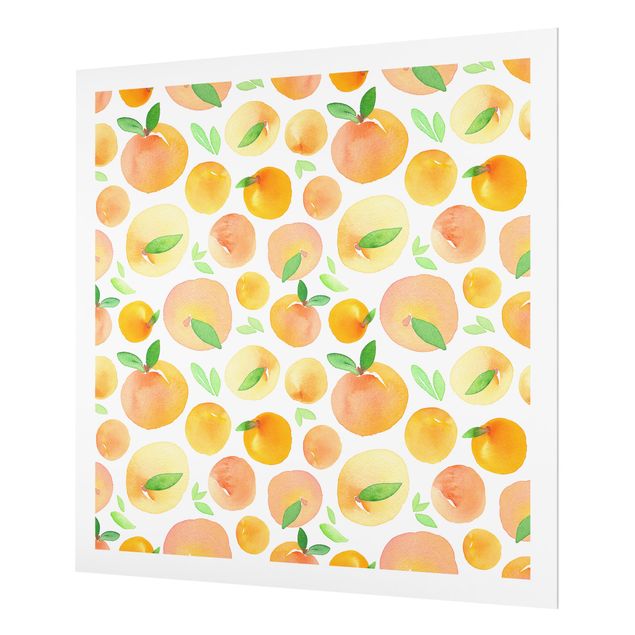 Wohndeko Aquarell Aquarell Orangen mit Blättern in weißem Rahmen