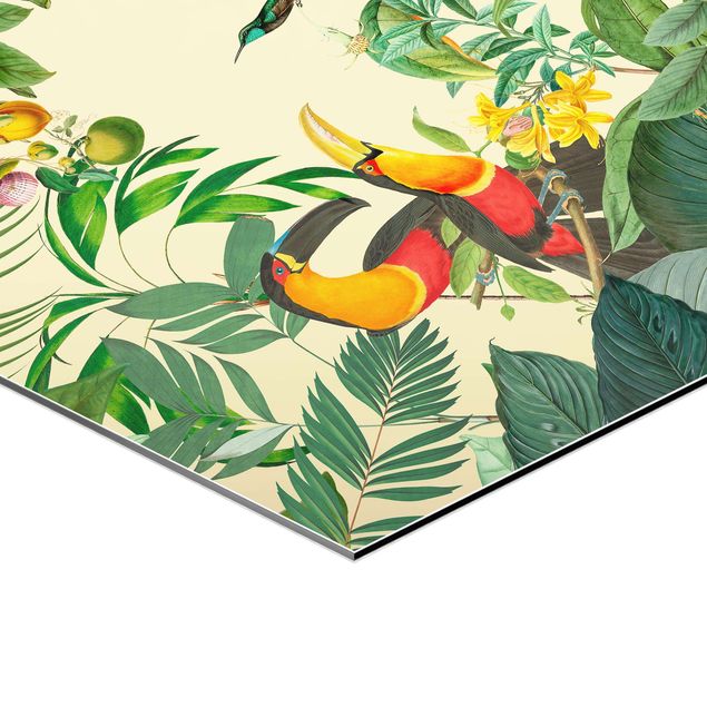 Wanddeko Treppenhaus Vintage Collage - Vögel im Dschungel