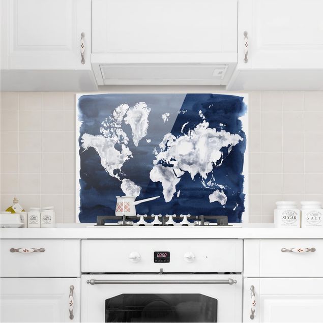 Wanddeko Küche Wasser-Weltkarte dunkel