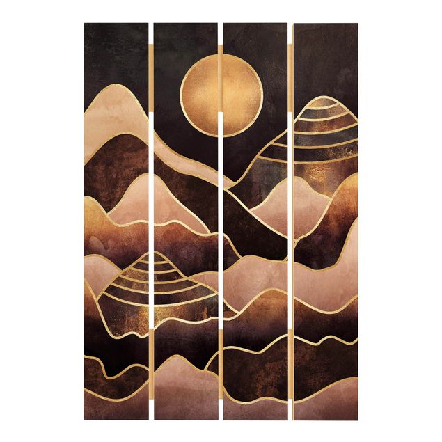 Wanddeko Esszimmer Goldene Sonne abstrakte Berge
