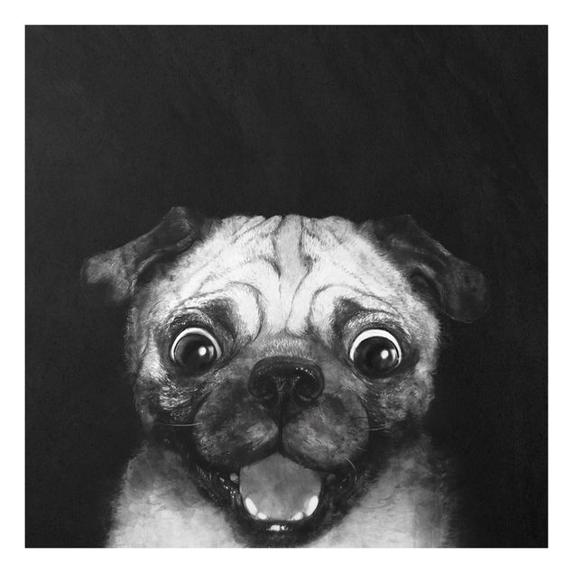Wanddeko Schlafzimmer Illustration Hund Mops Malerei auf Schwarz Weiß