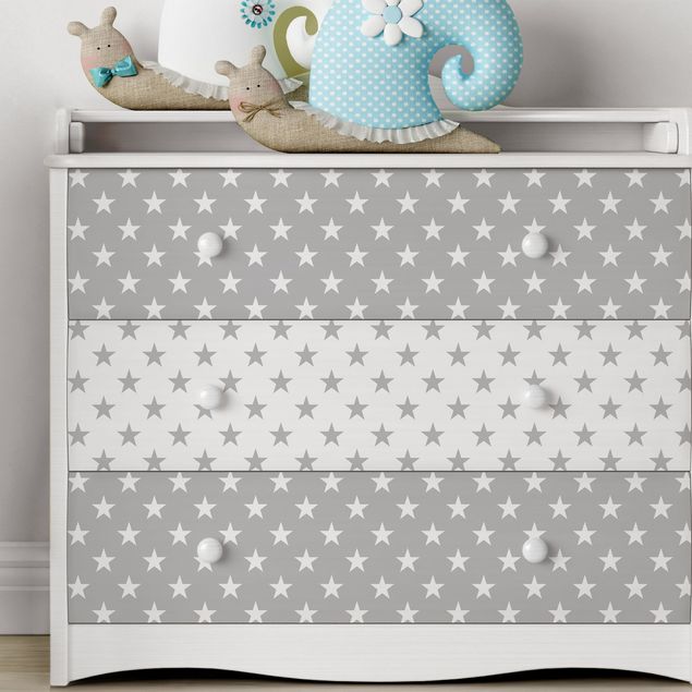 Wanddeko Schlafzimmer Sterne Musterset in grau und weiß
