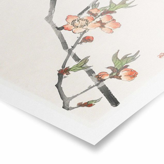Wanddeko Büro Asiatische Vintage Zeichnung Kirschblütenzweig