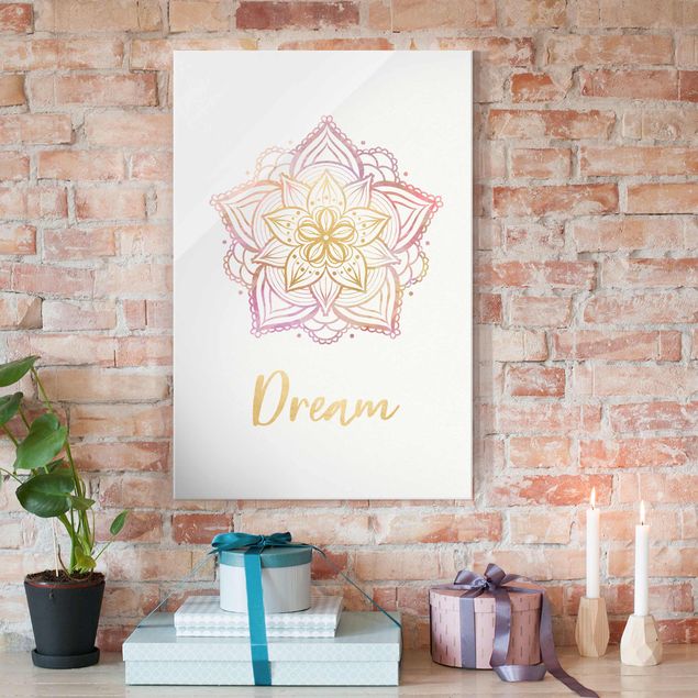 Wanddeko Schlafzimmer Mandala Illustration Dream gold rosa