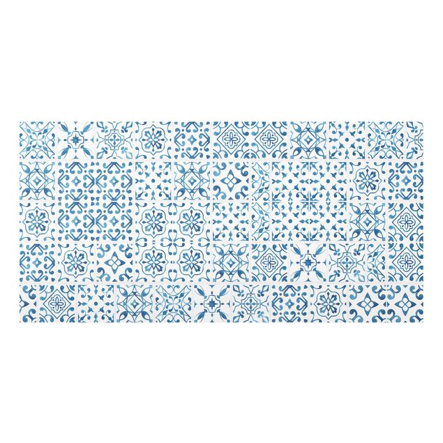 Wanddeko Illustration Fliesenmuster Blau Weiß