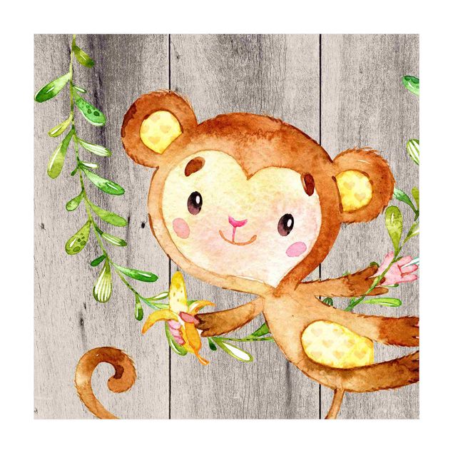 Wanddeko Jungenzimmer Aquarell Affe auf Holz