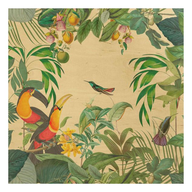 Wanddeko Botanik Vintage Collage - Vögel im Dschungel
