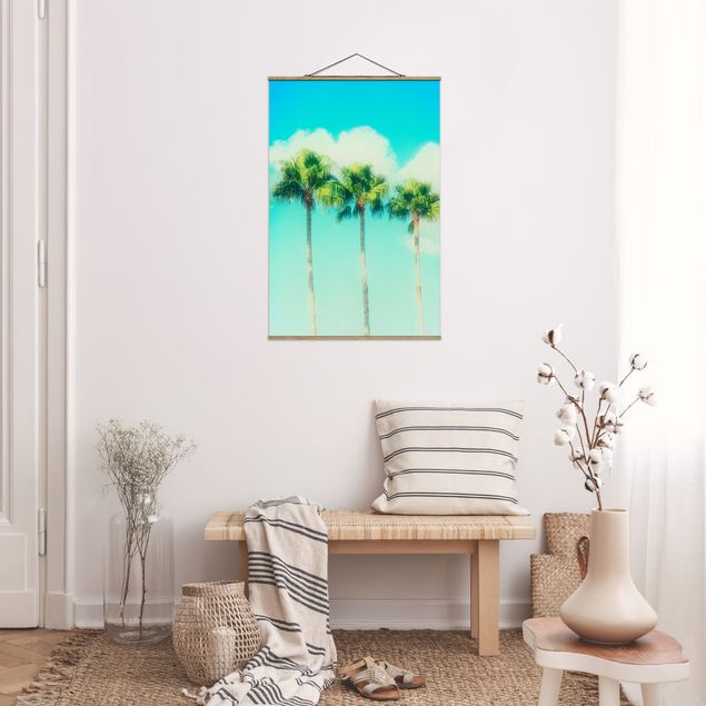 Wanddeko Schlafzimmer Palmen vor Himmel Blau